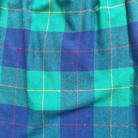 Vintage Plaid A-line Wrap Skirt Size XS Blue Green Wool Plaid Mid Century Modern - Picture 3 of 8